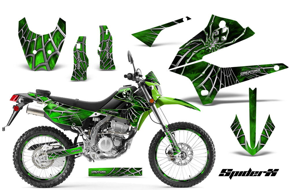 Kawasaki KLX DTRACK Graphics Kit SpiderX Green NP Rims